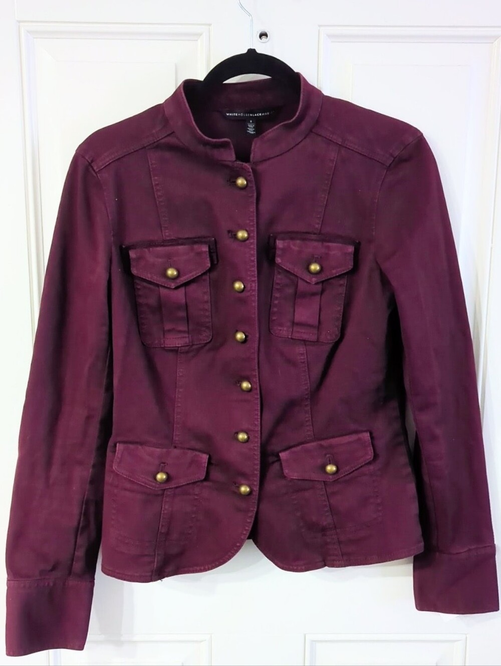 White House Black Market Plum Utility Jacket with Brass Buttons